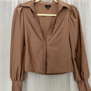 AFRM Top single bottom v-neck long balloon Sleeve, Size XS, Sienna tan color